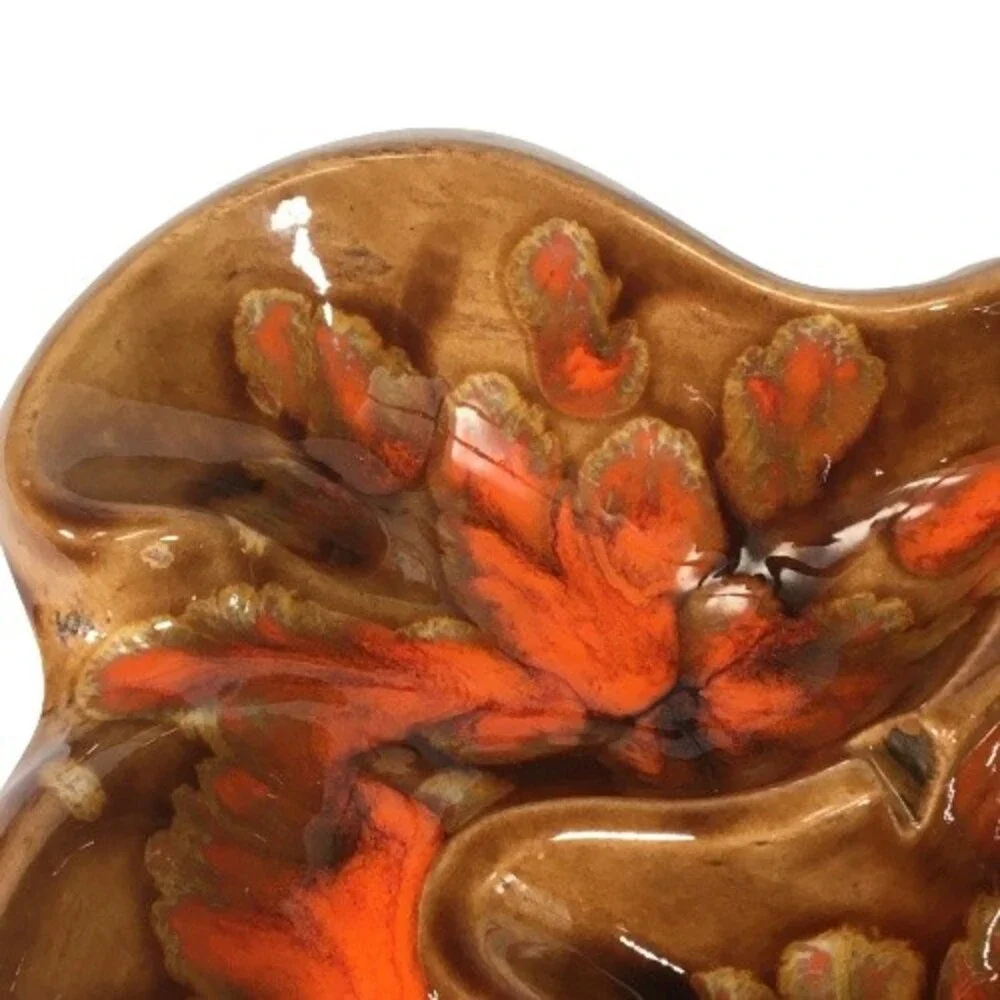 Vintage Ceramic Cigar Cigarette Ashtray Brown Orange Mid Century Modern Lg Swirl
